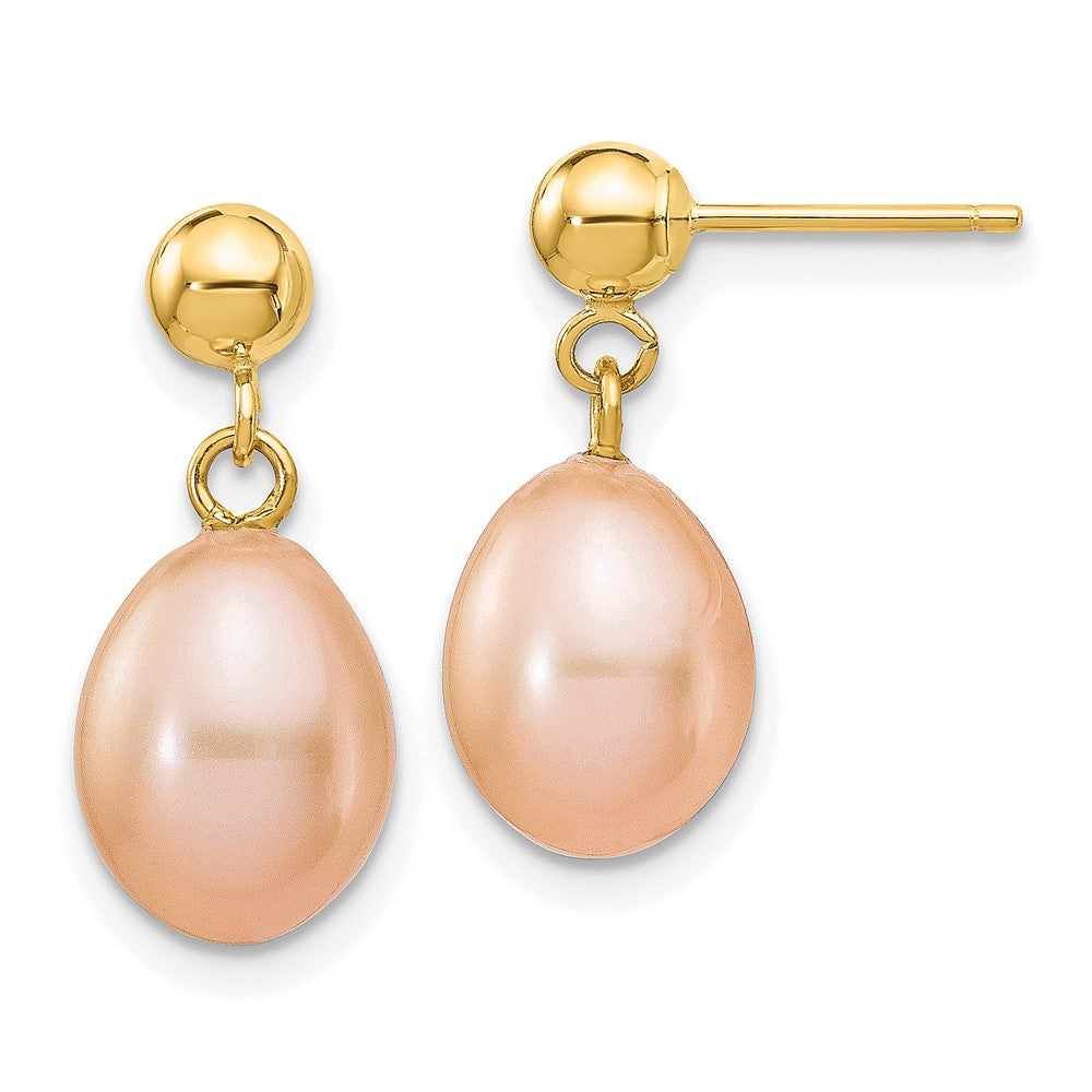 14k 7- Pink Rice Freshwater Cultured Pearl Post Dangle Earrings