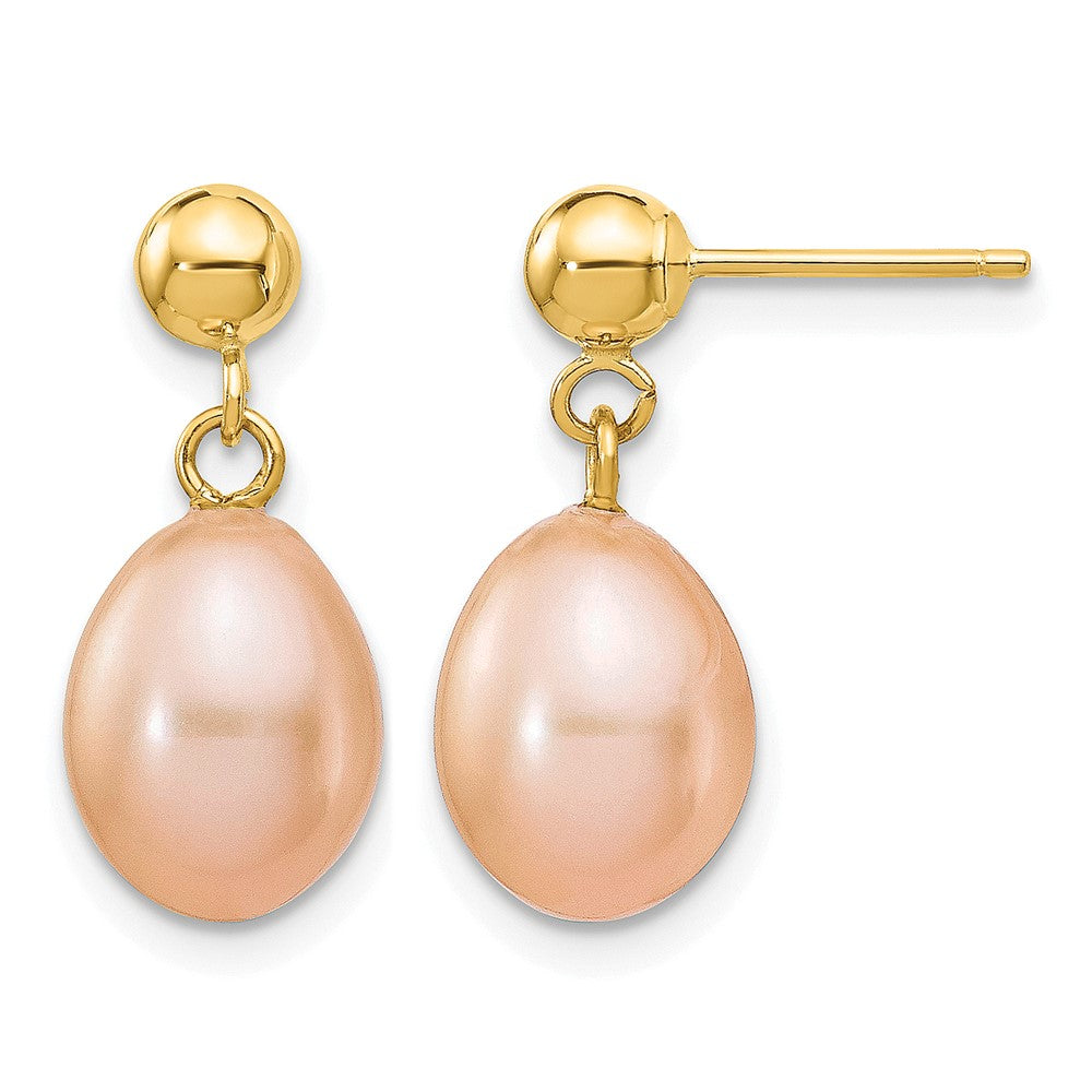 14k 7- Pink Rice Freshwater Cultured Pearl Dangle Post Earrings