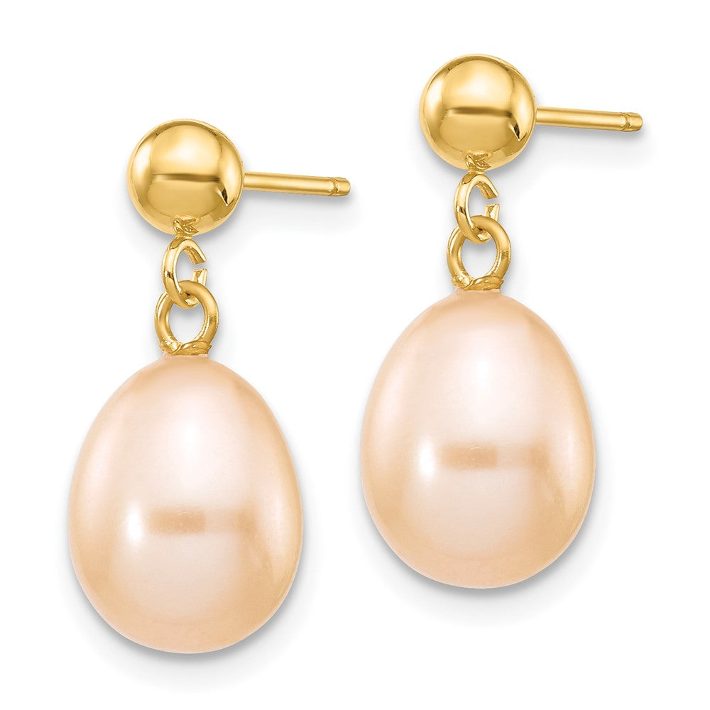 14k 8- Pink Rice Freshwater Cultured Pearl Dangle Post Earrings