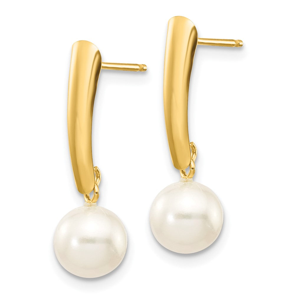 14K 6- White Round Freshwater Cultured Pearl Post Dangle Earrings