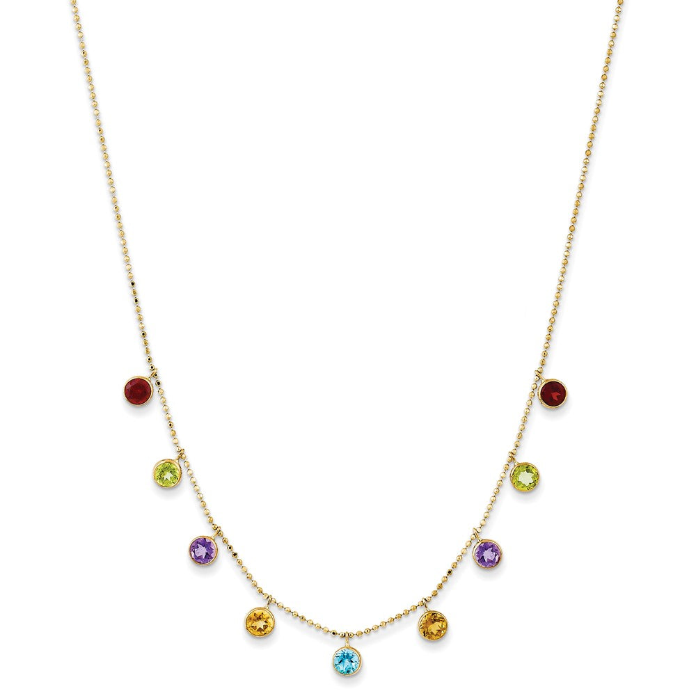 14K Multi-color Gemstone Necklace 16 w/ ext.