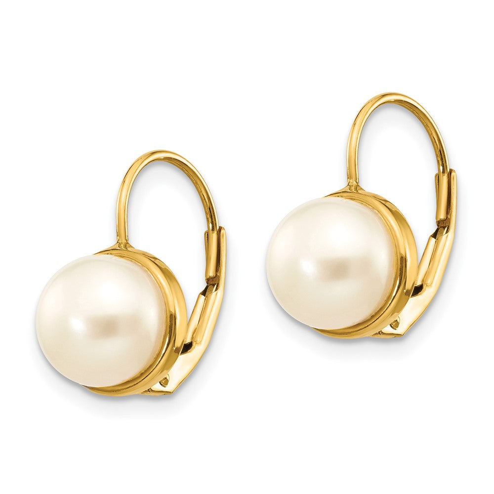 14K 6- White Button Freshwater Cultured Pearl Leverback Earrings