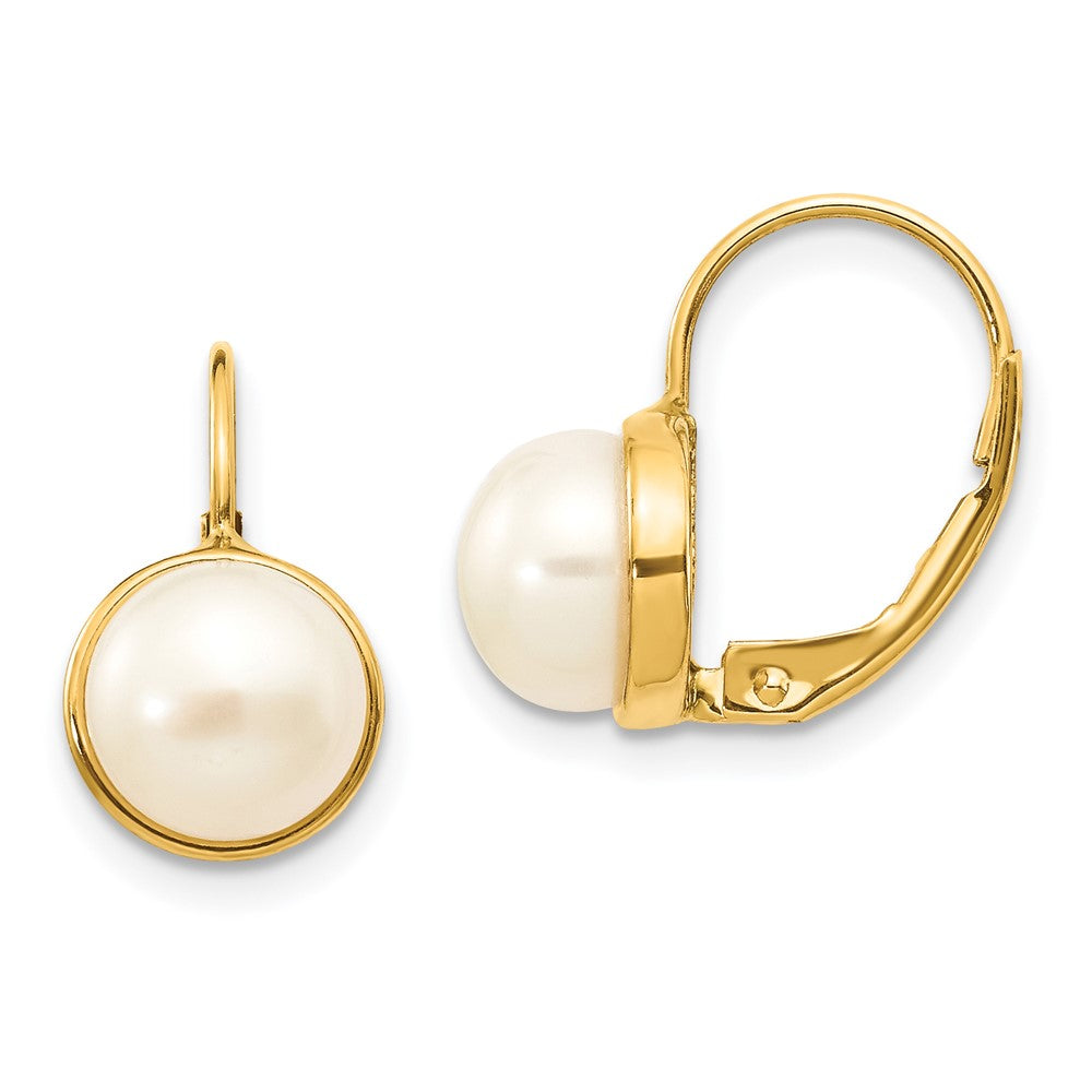 14K 6- White Button Freshwater Cultured Pearl Leverback Earrings