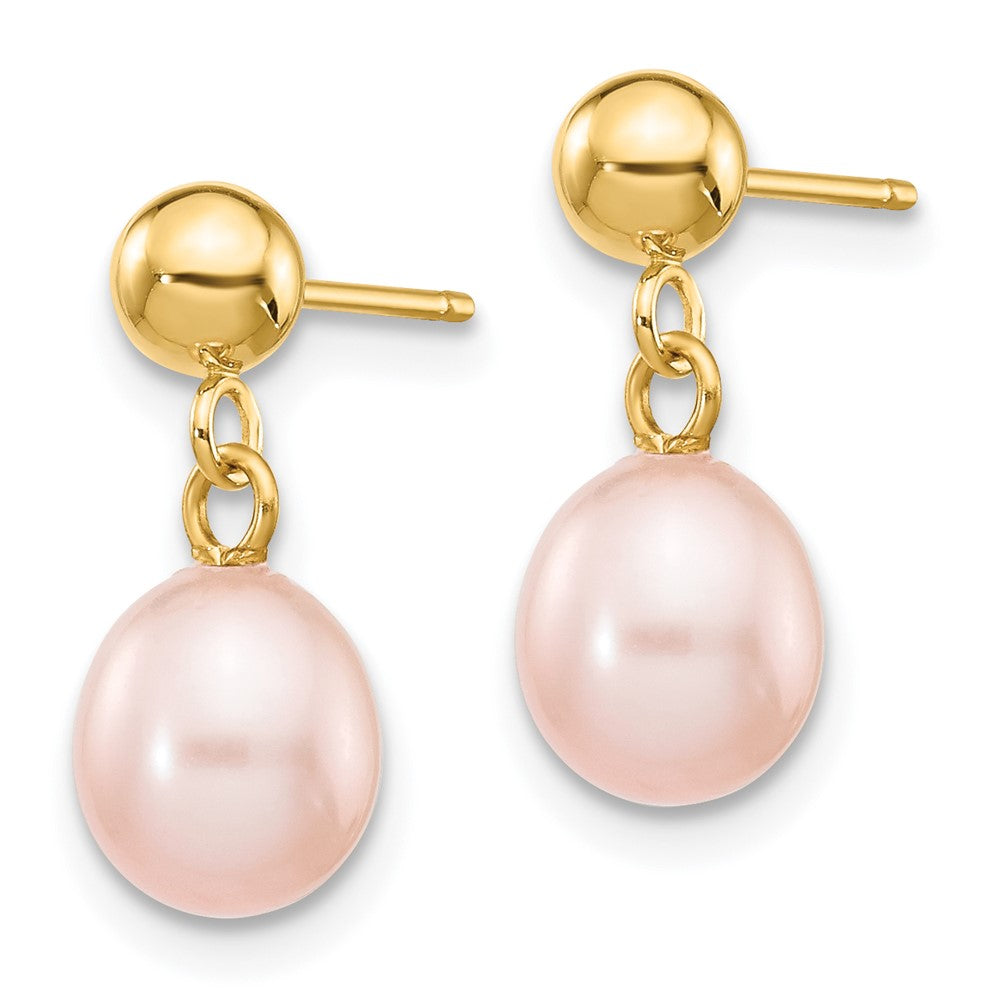 14k 6- Pink Rice Freshwater Cultured Pearl Dangle Post Earrings