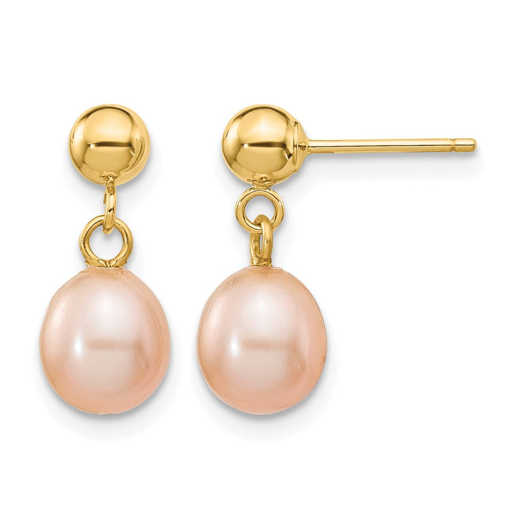 14k 6- Pink Rice Freshwater Cultured Pearl Dangle Post Earrings