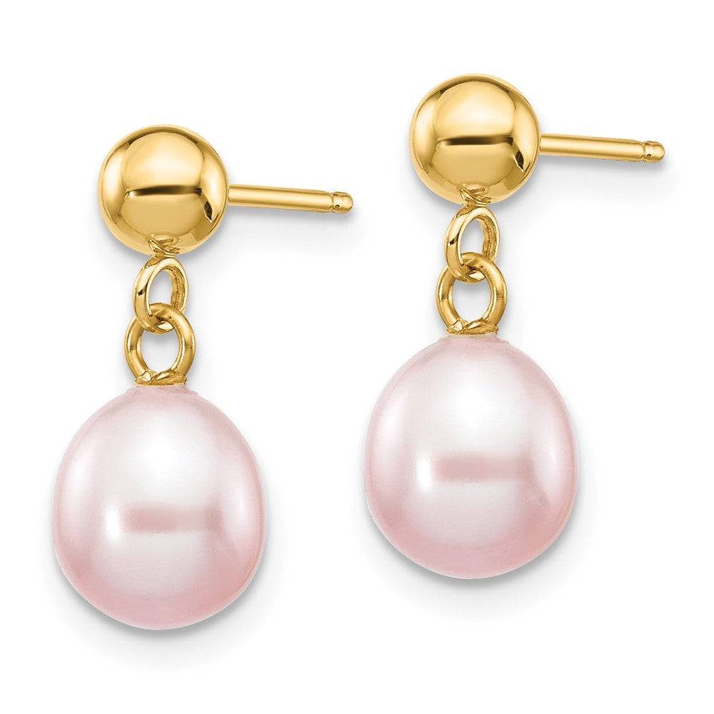 14k 6- Purple Rice Freshwater Cultured Pearl Dangle Post Earrings