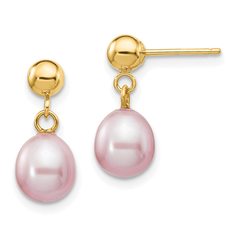 14k 6- Purple Rice Freshwater Cultured Pearl Post Dangle Earrings