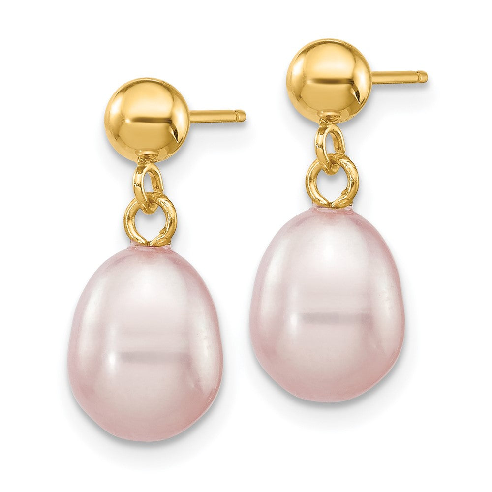 14k 7- Purple Rice Freshwater Cultured Pearl Dangle Post Earrings
