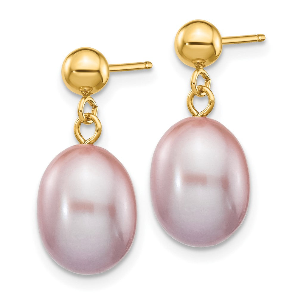 14k 8- Purple Rice Freshwater Cultured Pearl Dangle Post Earrings