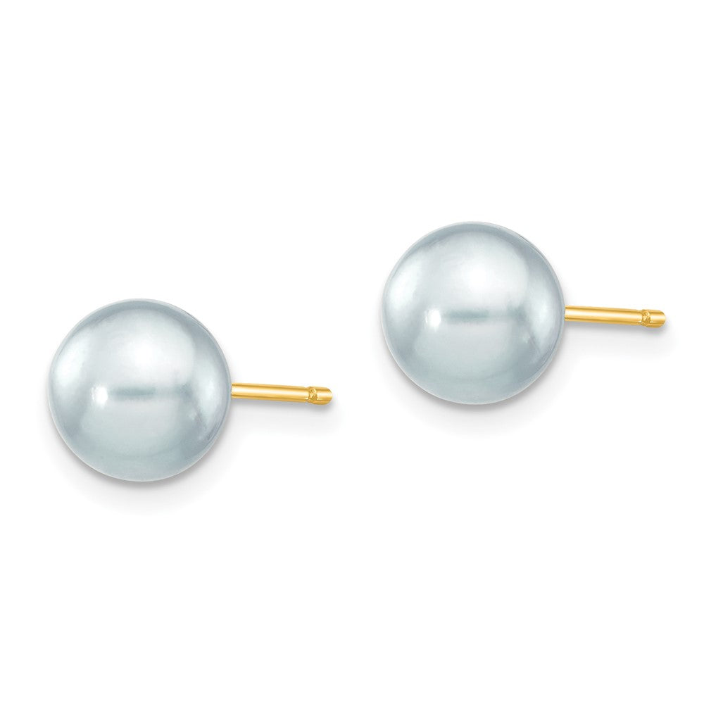 14k 7- Grey Round Akoya Saltwater Cultured Pearl Post Earrings