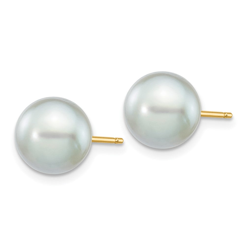 14k 8- Grey Round Akoya Saltwater Cultured Pearl Post Earrings