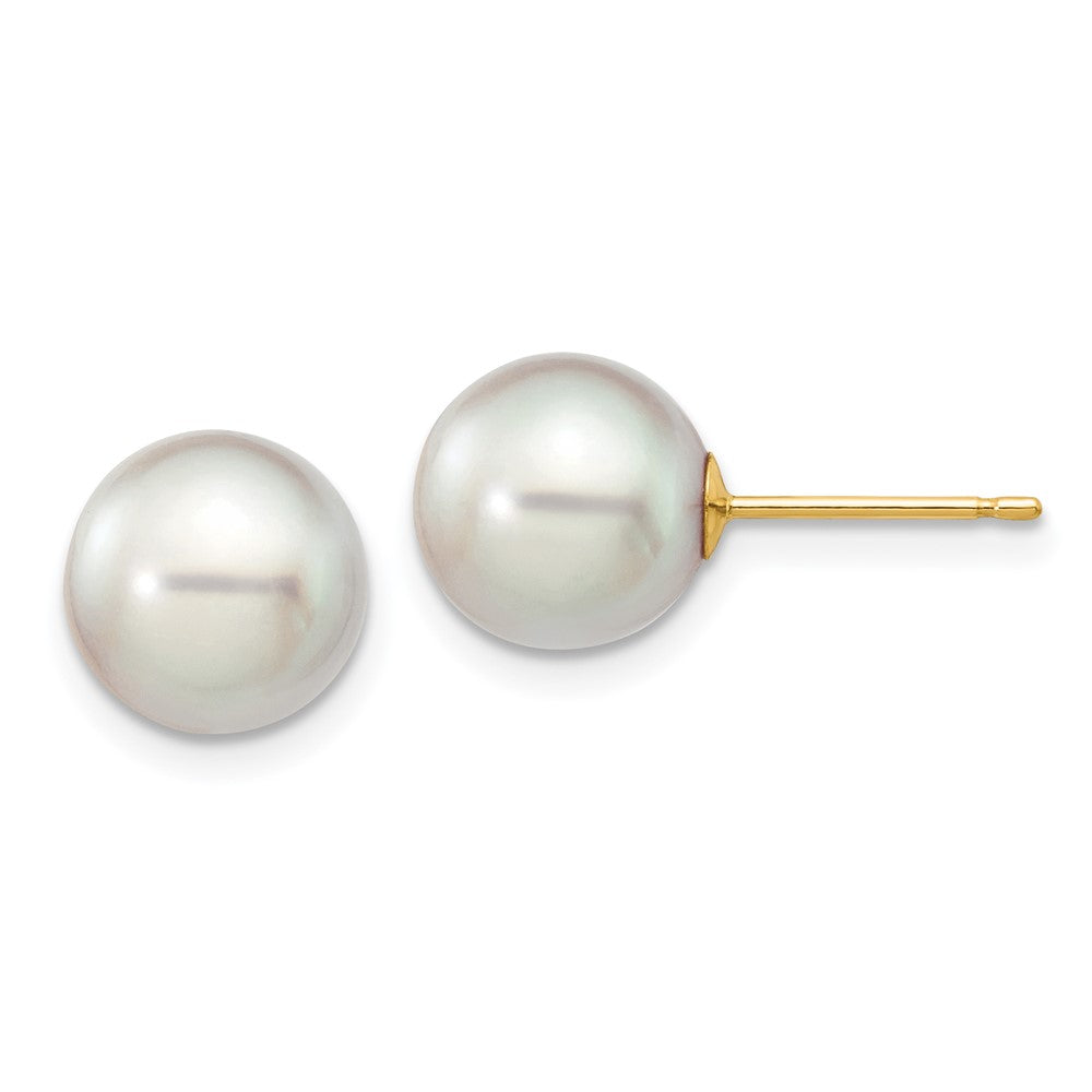 14k 8- Grey Round Akoya Saltwater Cultured Pearl Post Earrings