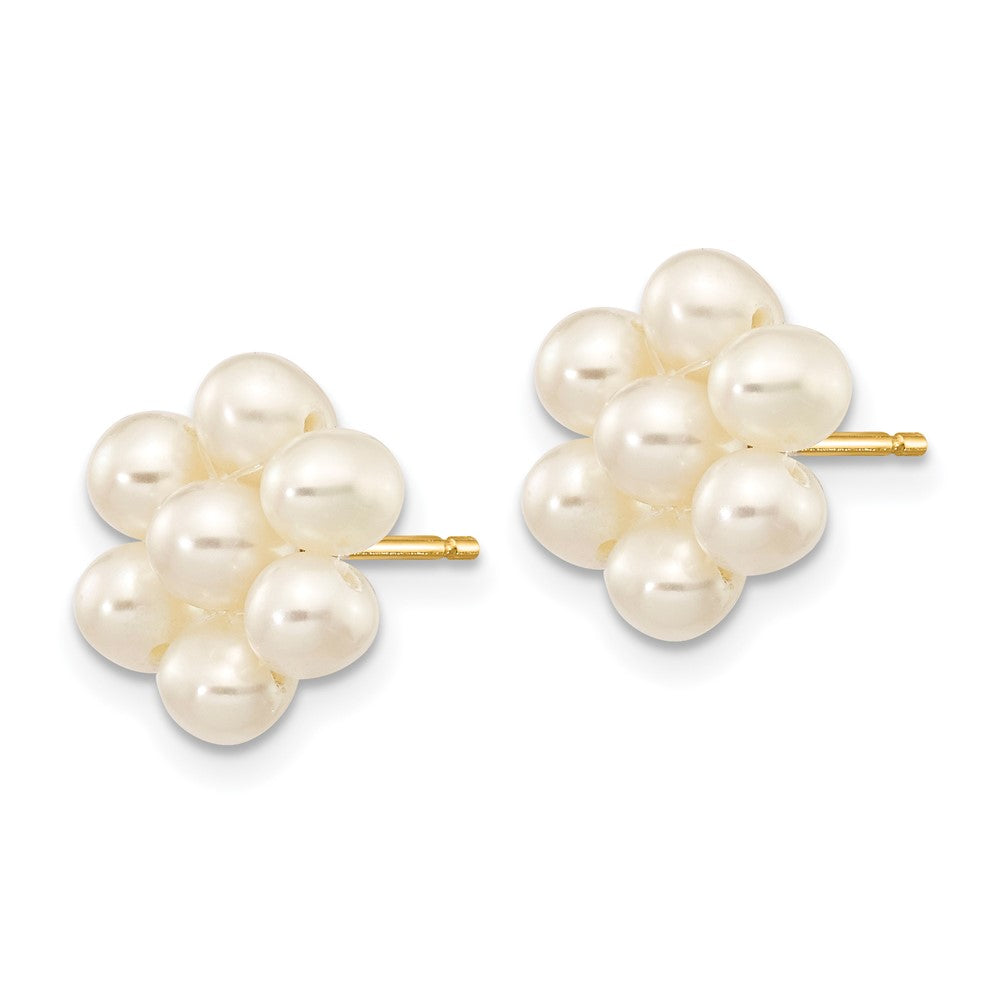 14k 3- White Egg Freshwater Cultured Pearl Flower Earrings