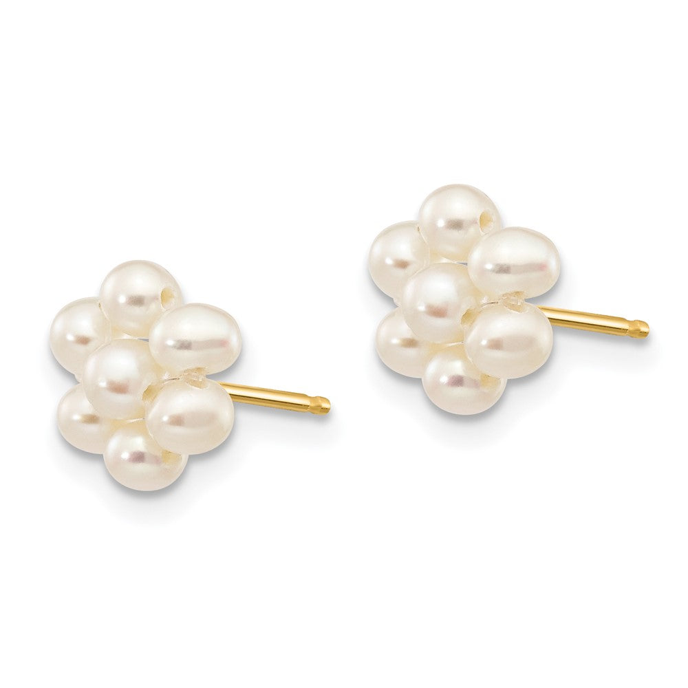 14k 2- White Egg-shape Freshwater Cultured Pearl Flower Post Earrings