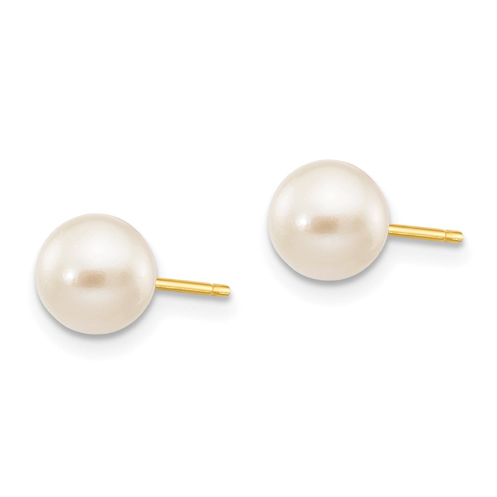 14k 6- White Round Akoya Saltwater Cultured Pearl Stud Post Earrings