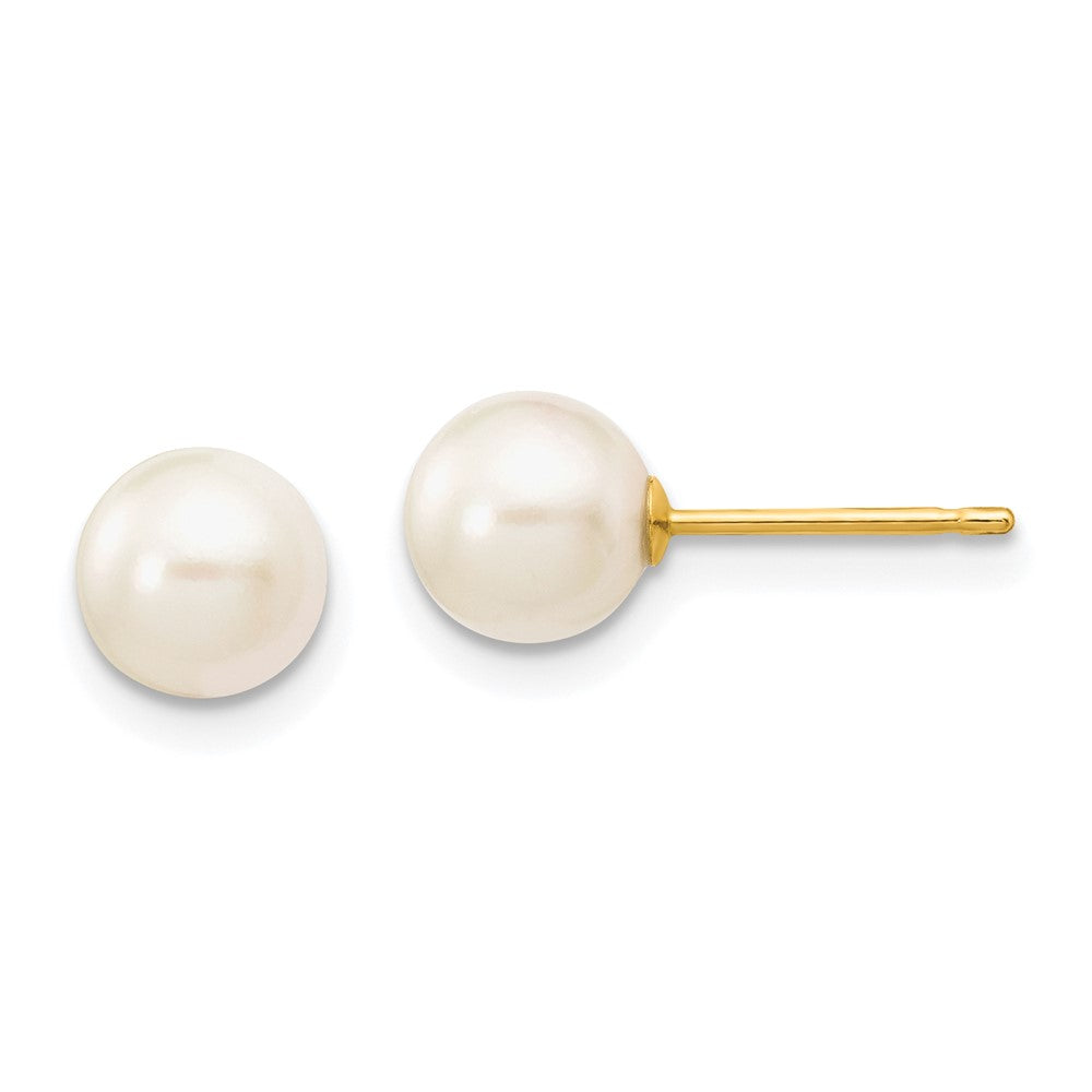14k 6- White Round Akoya Saltwater Cultured Pearl Stud Post Earrings