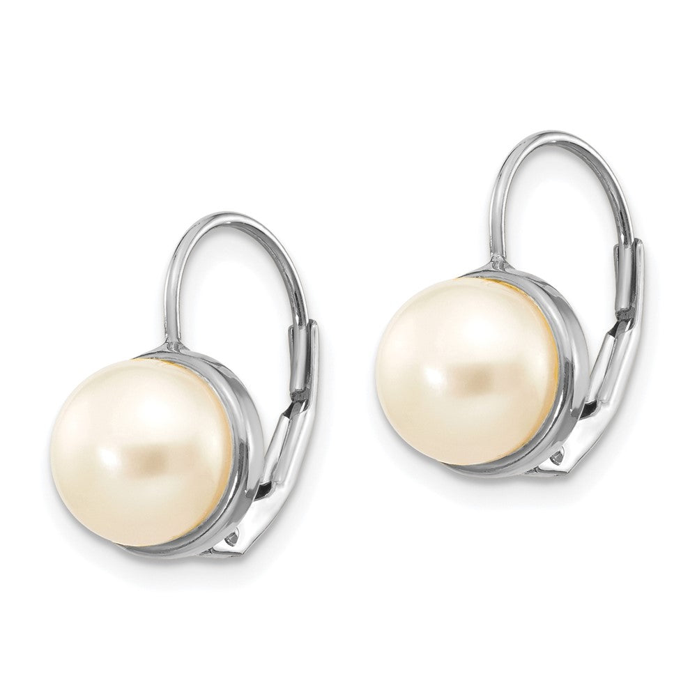 14k White Gold 6- White Button Freshwater Cultured Pearl Leverback Earrings