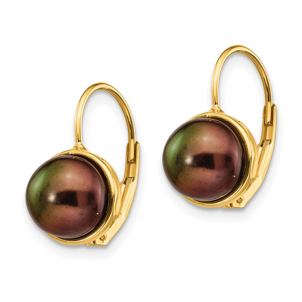 14K 6- Black Button Freshwater Cultured Pearl Leverback Earrings