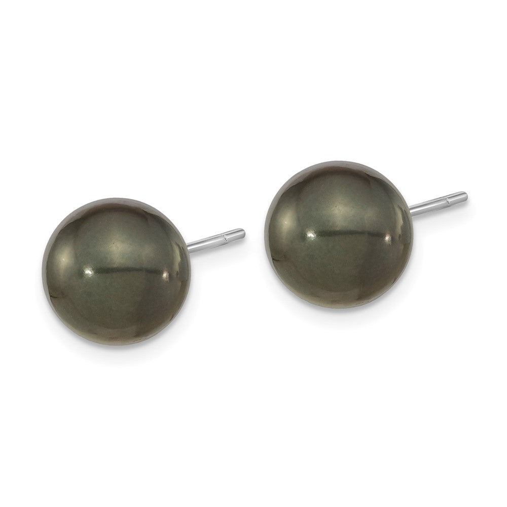 14k WG 10- Black Round Saltwater Cultured Tahitian Pearl Post Earrings