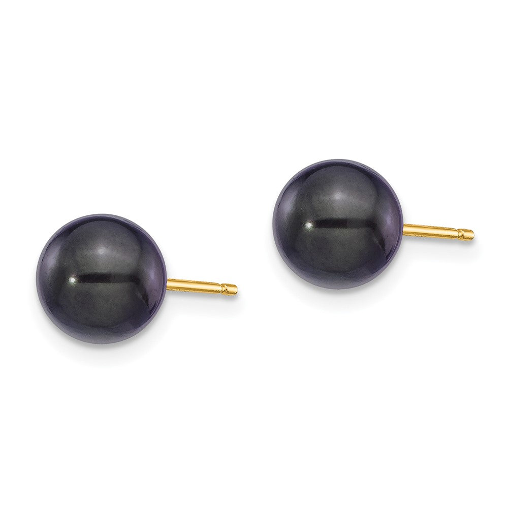 14k 7- Black Round Akoya Saltwater Cultured Pearl Post Earrings