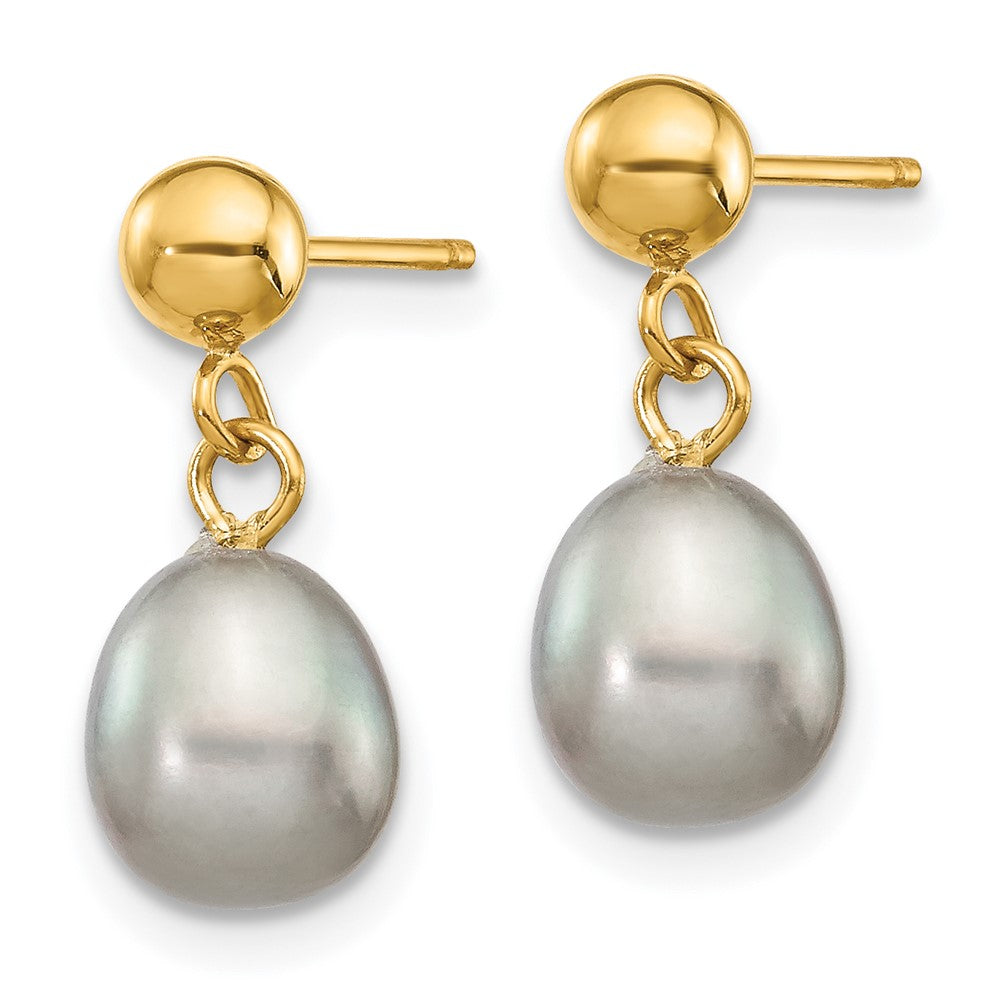 14k 6- Grey Rice Freshwater Cultured Pearl Dangle Post Earrings