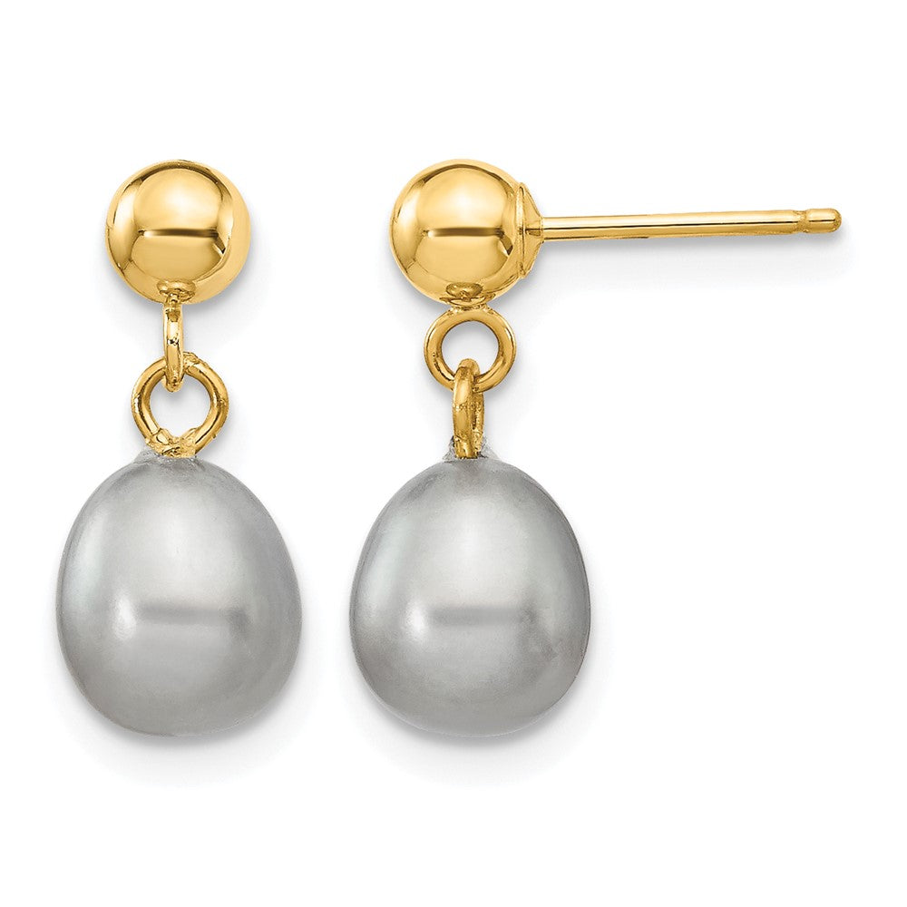 14k 6- Grey Rice Freshwater Cultured Pearl Dangle Post Earrings