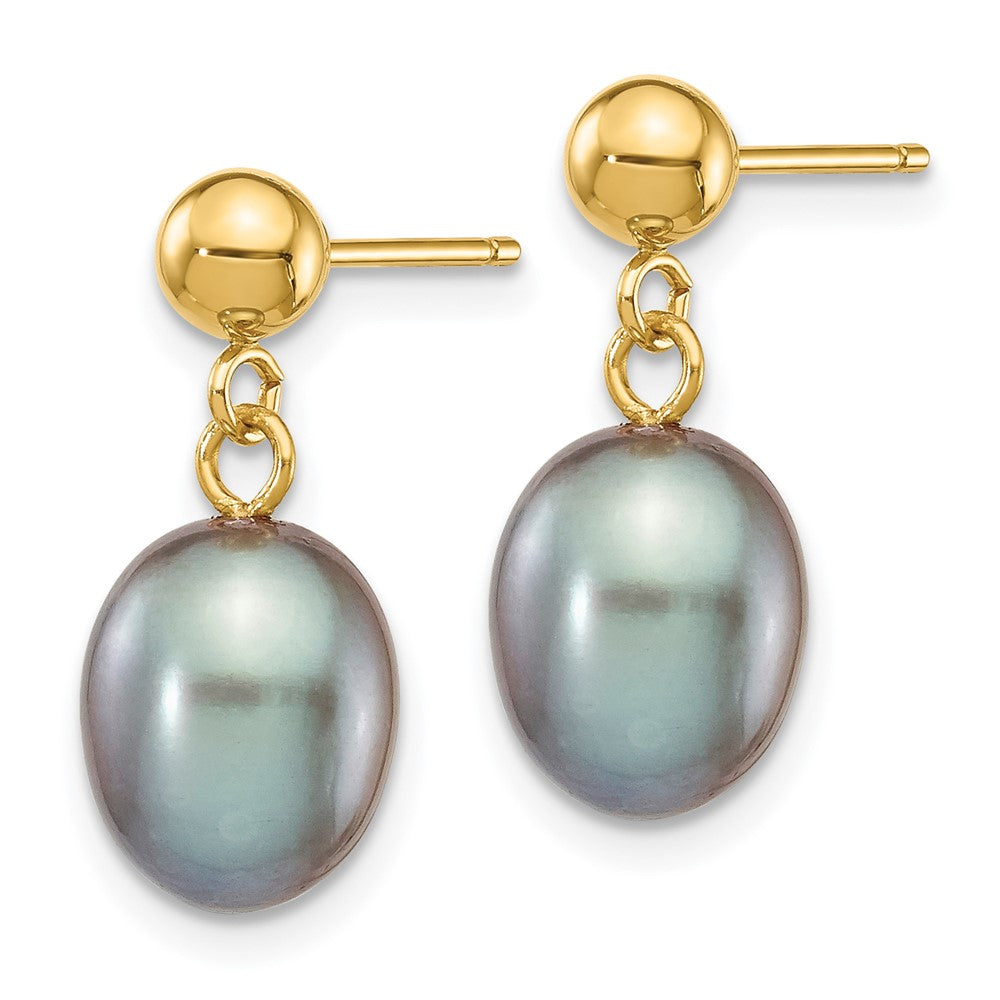 14k 7- Grey Rice Freshwater Cultured Pearl Post Dangle Earrings