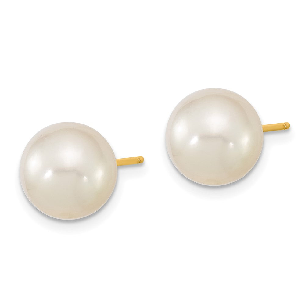 14k 9- White Round Saltwater Cultured South Sea Pearl Post Earrings