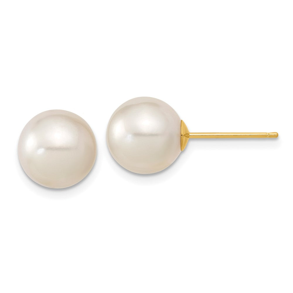 14k 9- White Round Saltwater Cultured South Sea Pearl Post Earrings