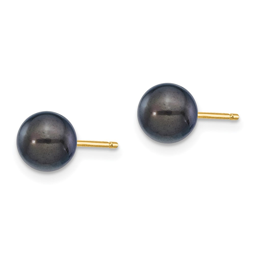 14k 6- Black Round Akoya Saltwater Cultured Pearl Post Earrings