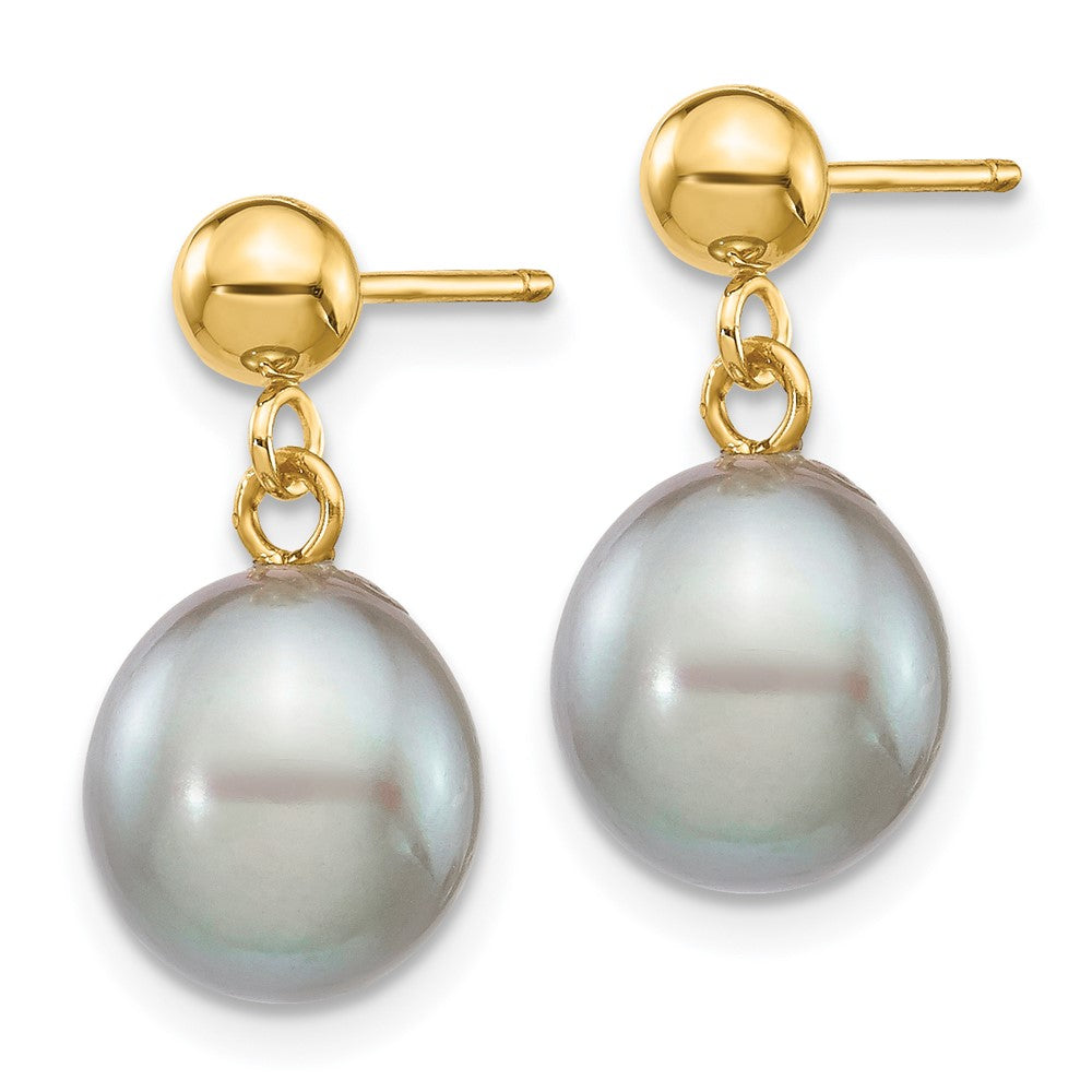 14k 8- Grey Rice Freshwater Cultured Pearl Post Dangle Earrings