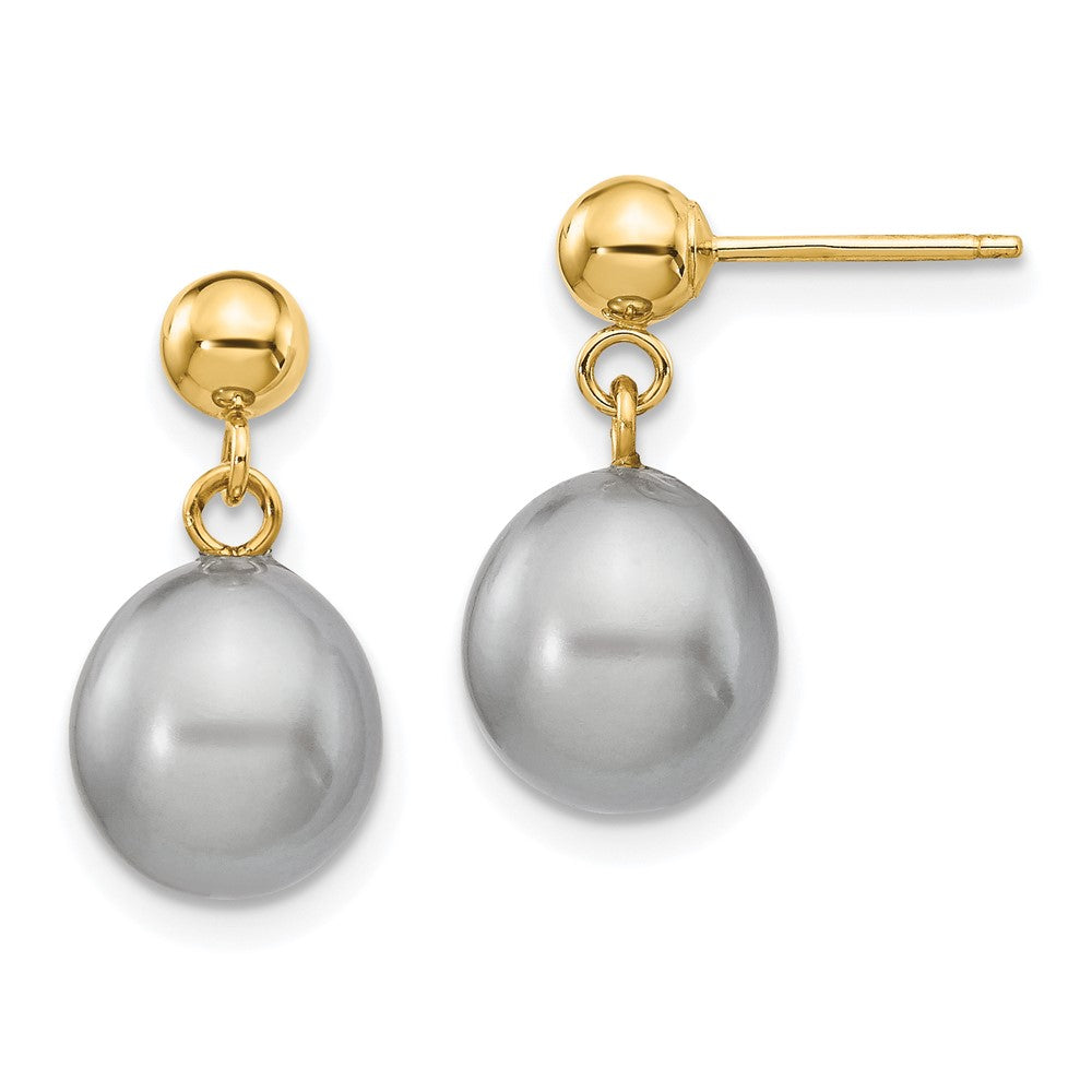 14k 8- Grey Rice Freshwater Cultured Pearl Post Dangle Earrings