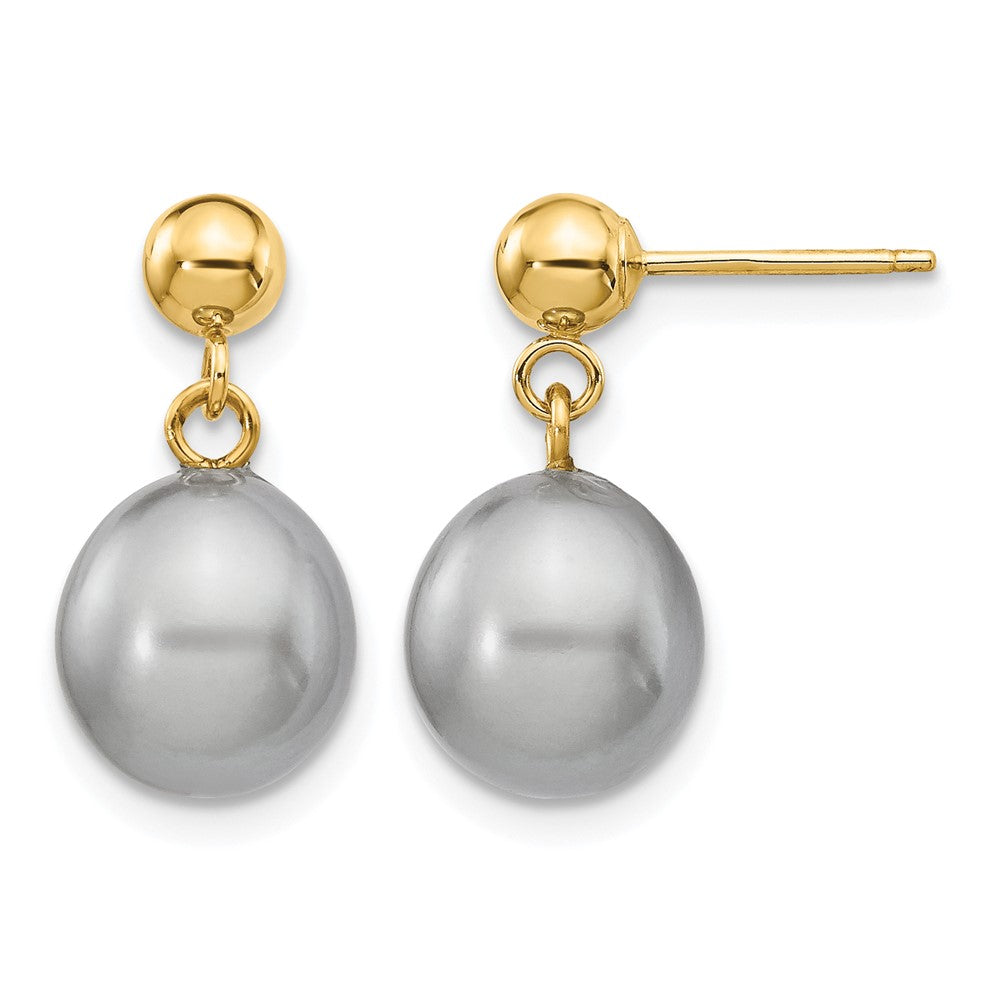 14k 8- Grey Rice Freshwater Cultured Pearl Dangle Post Earrings