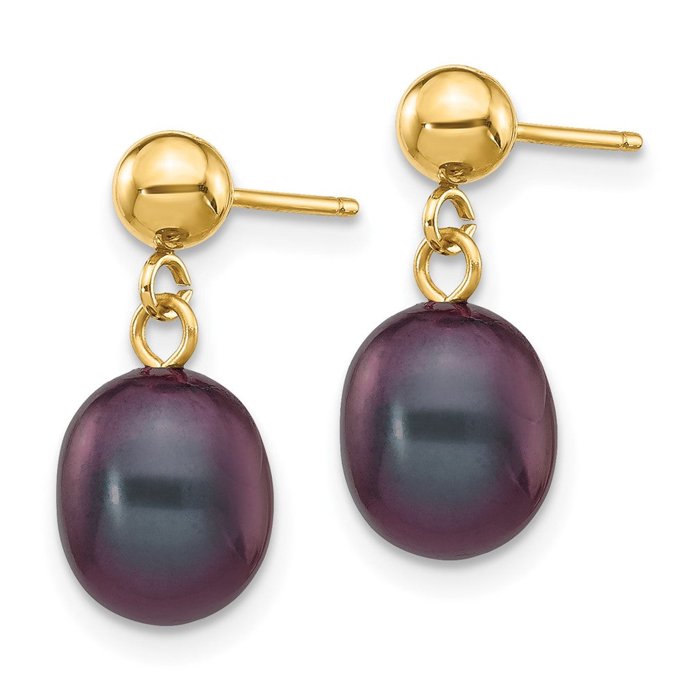 14k 7- Black Rice Freshwater Cultured Pearl Post Dangle Earrings