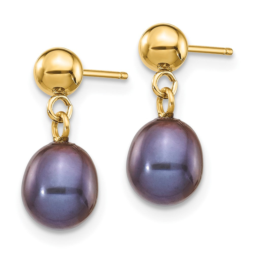 14k 6- Black Rice Freshwater Cultured Pearl Post Dangle Earrings