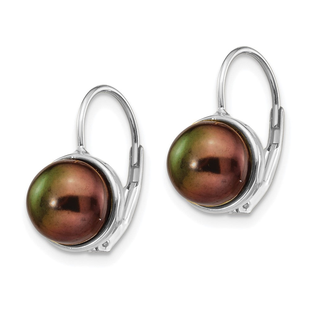 14k White Gold 6- Black Button Freshwater Cultured Pearl Leverback Earrings