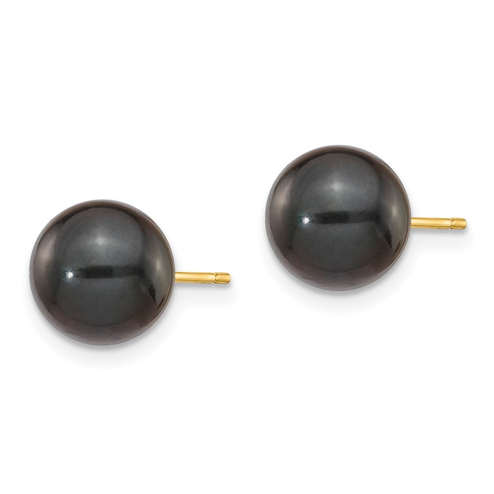 14k 8- Black Round Akoya Saltwater Cultured Pearl Post Earrings