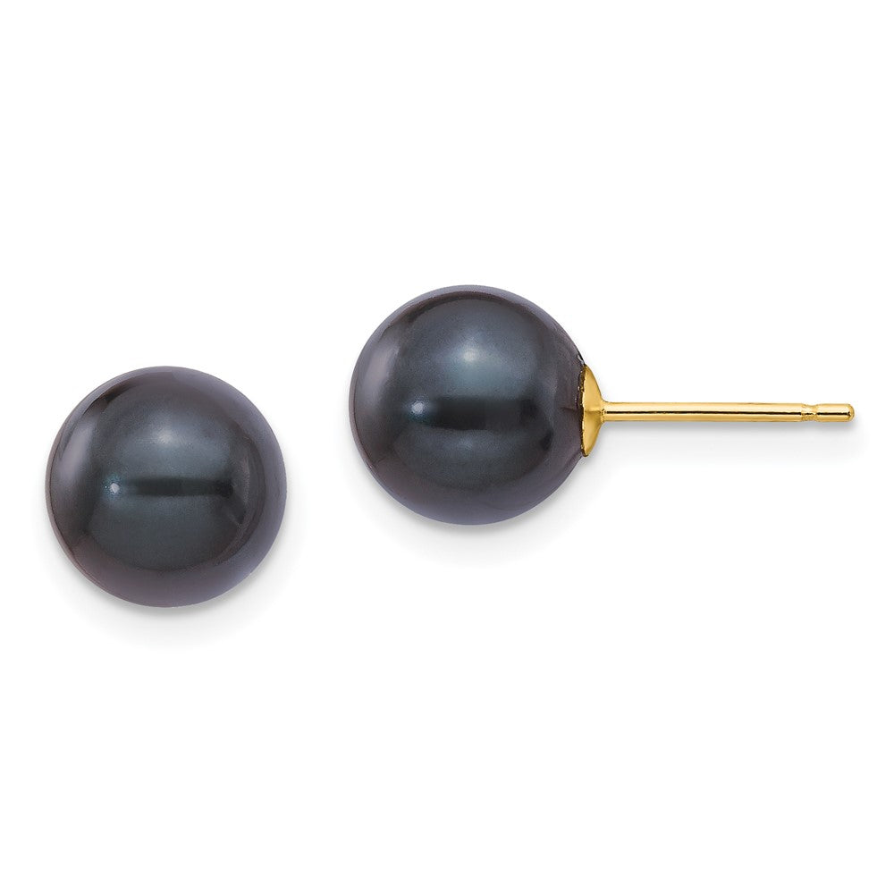 14k 8- Black Round Akoya Saltwater Cultured Pearl Post Earrings