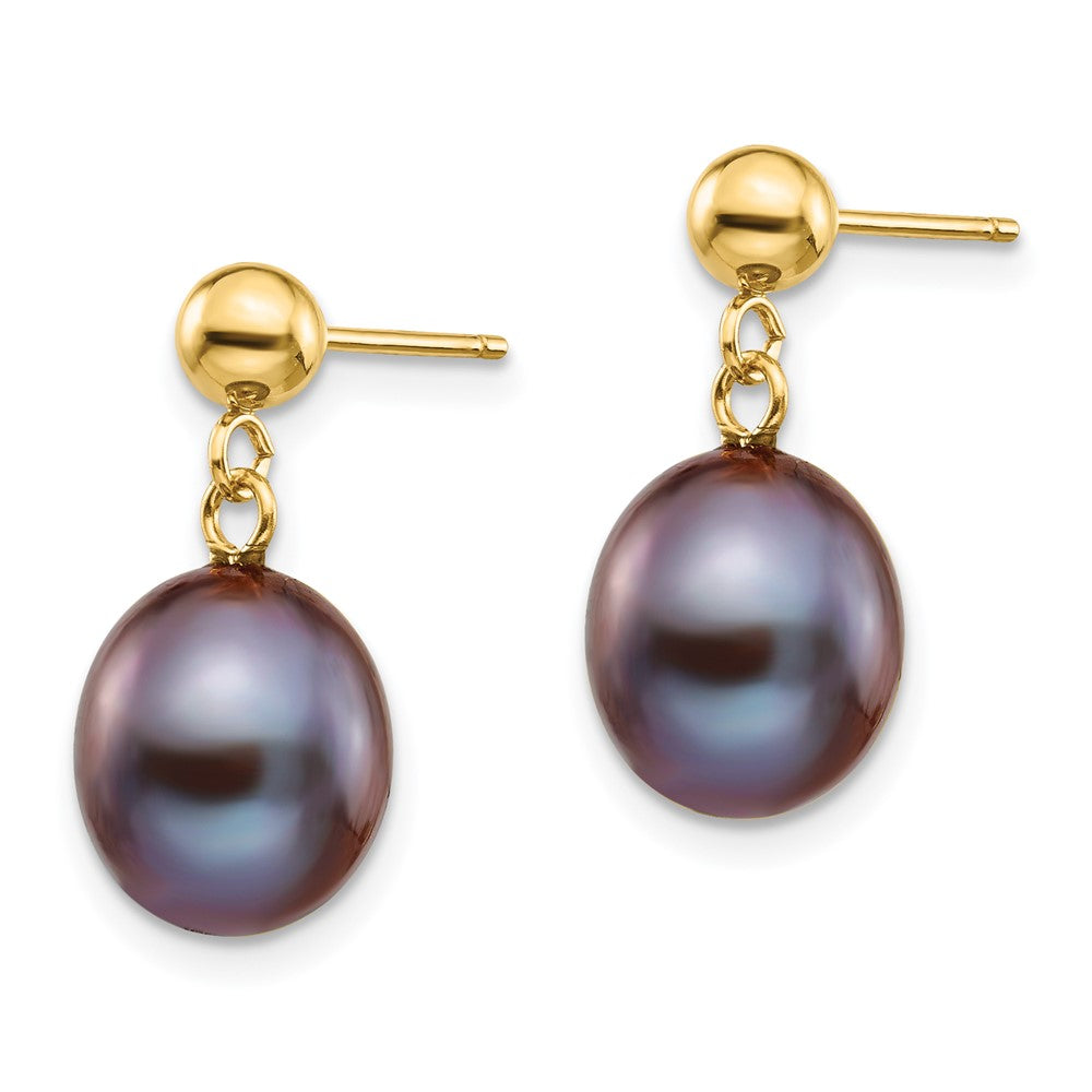 14k 8- Black Rice Freshwater Cultured Pearl Post Dangle Earrings