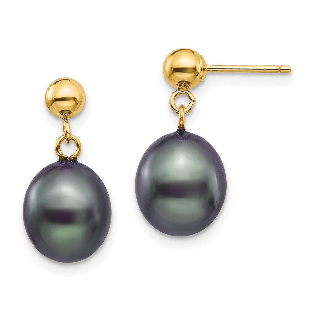 14k 8- Black Rice Freshwater Cultured Pearl Post Dangle Earrings