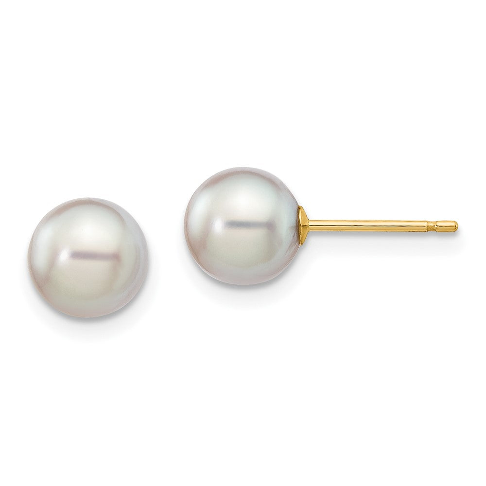 14k 6- Grey Round Akoya Saltwater Cultured Pearl Post Earrings