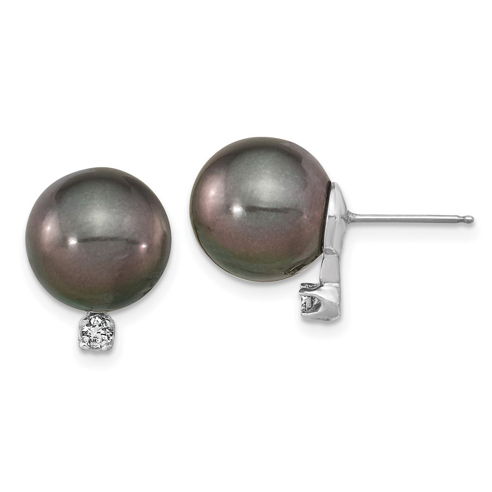 14k WG 10- Rd Saltwater Cultured Tahitian Pearl .10ct Dia. Post Earring