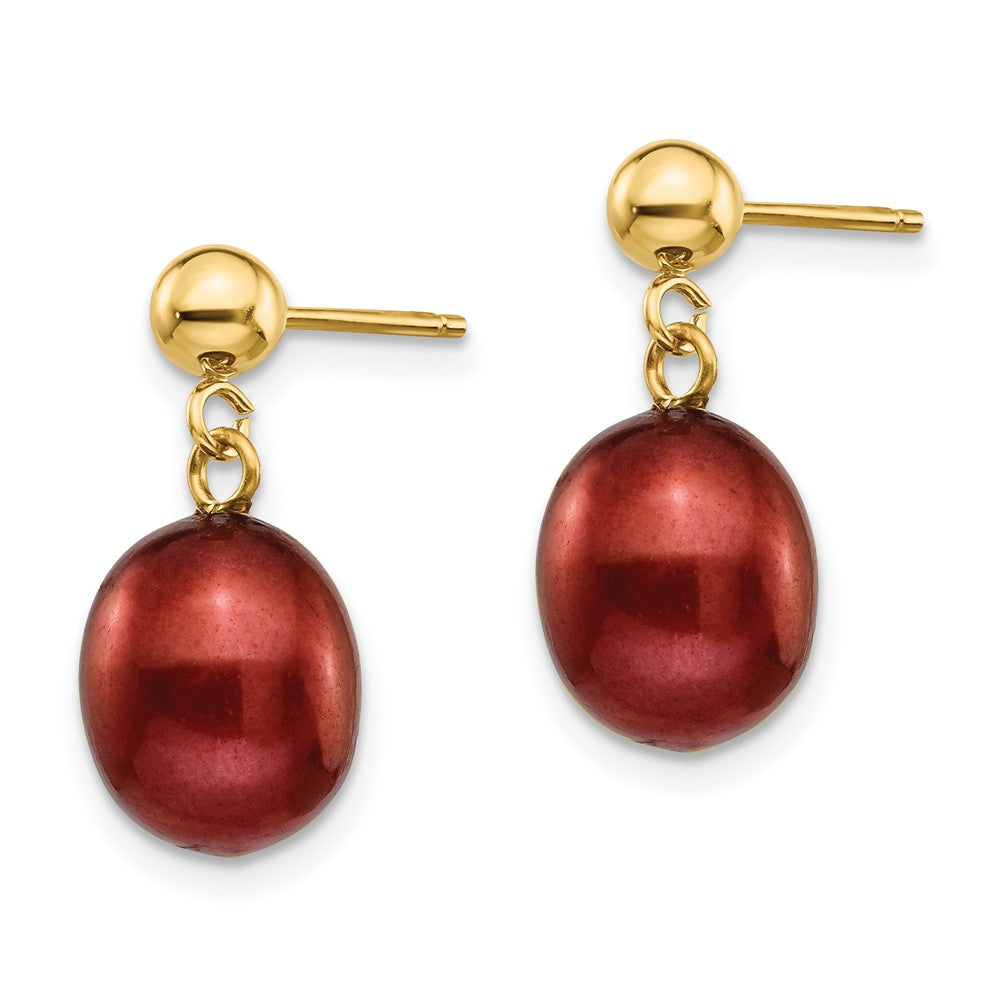 14k 8- Brown Freshwater Cultured Pearl Post Dangle Earrings