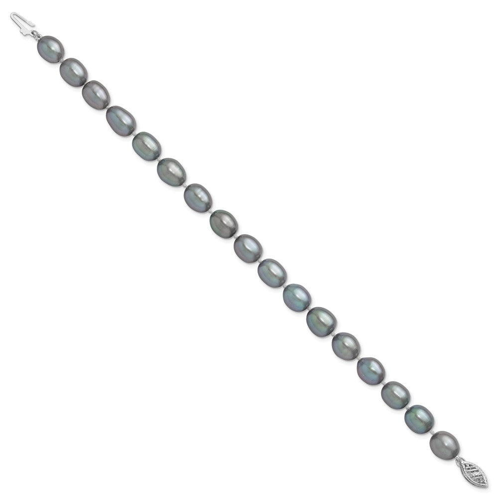 14k White Gold 8- Grey Rice Freshwater Cultured Pearl Bracelet
