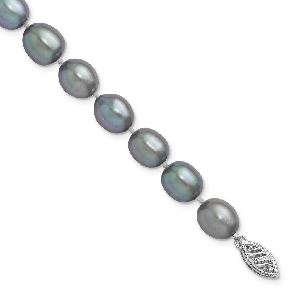 14k White Gold 8- Grey Rice Freshwater Cultured Pearl Bracelet