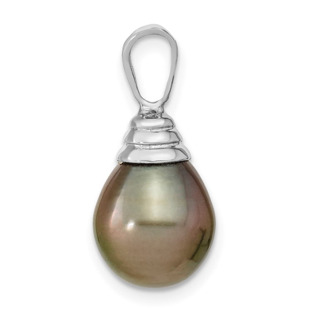 14k White Gold 10- Black Teardrop Tahitian Saltwater Cultured Pearl Pendant