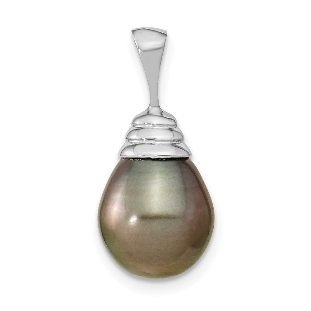 14k White Gold 10- Black Teardrop Tahitian Saltwater Cultured Pearl Pendant