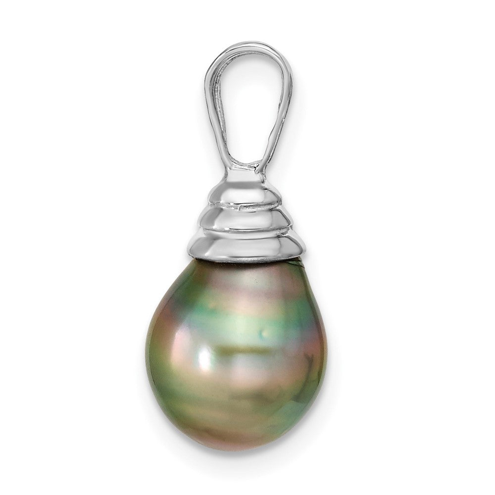 14k White Gold 9- Black Teardrop Tahitian Saltwater Cultured Pearl Pendant