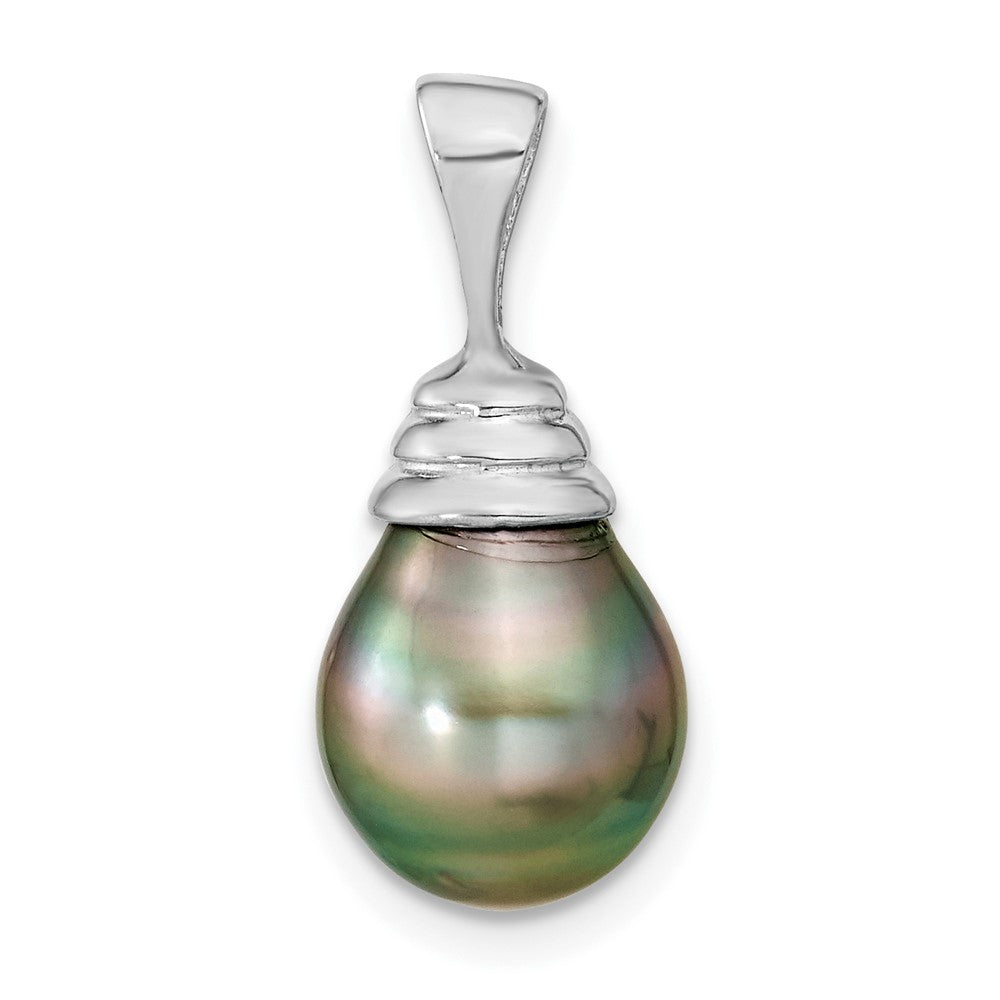 14k White Gold 9- Black Teardrop Tahitian Saltwater Cultured Pearl Pendant