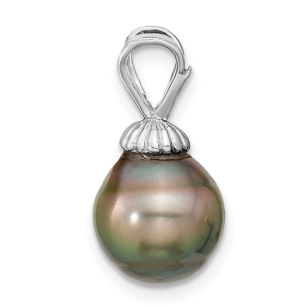 14k White Gold 9- Teardrop Black Tahitian Saltwater Cultured Pearl Pendant